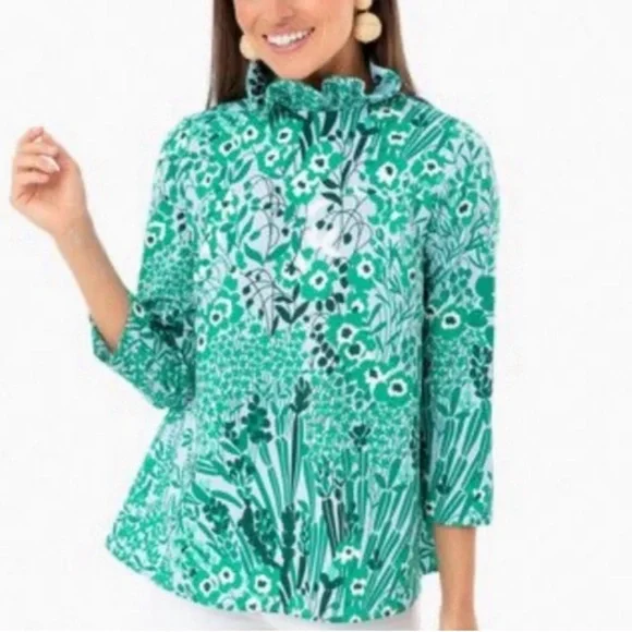 Tuckernuck Faye Wildflower Floral Blouse Ruffle High Neck Bow Accent SzS - Picture 2 of 7